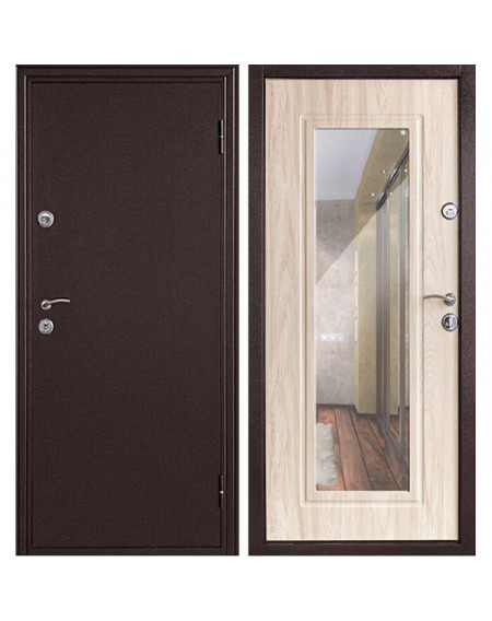 Входная металлическая дверь Дверной Континент Элегия с зеркалом (Дуб белёный)